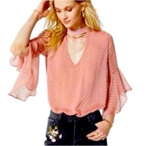 Band of Gypsies Womens Pink Swiss dot bell sleeve top